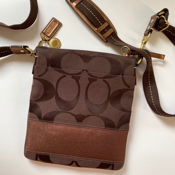 Coach RARE Signature Crossbody Brown Metallic Bag - Picture 2 of 6